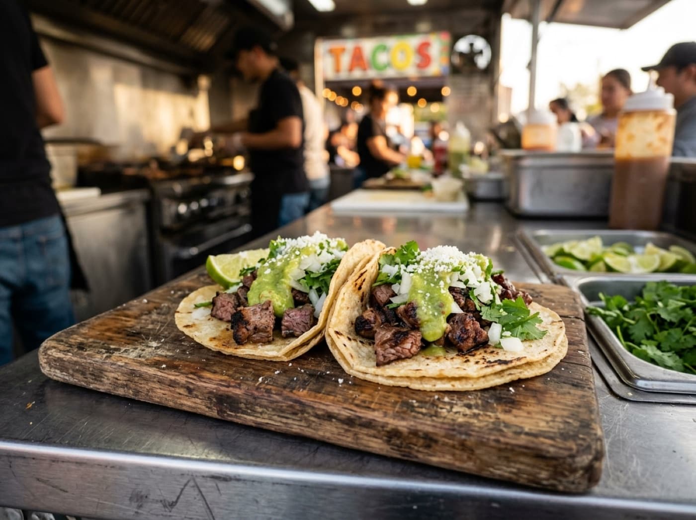 Carne asada sizzling on a street vendor's grill